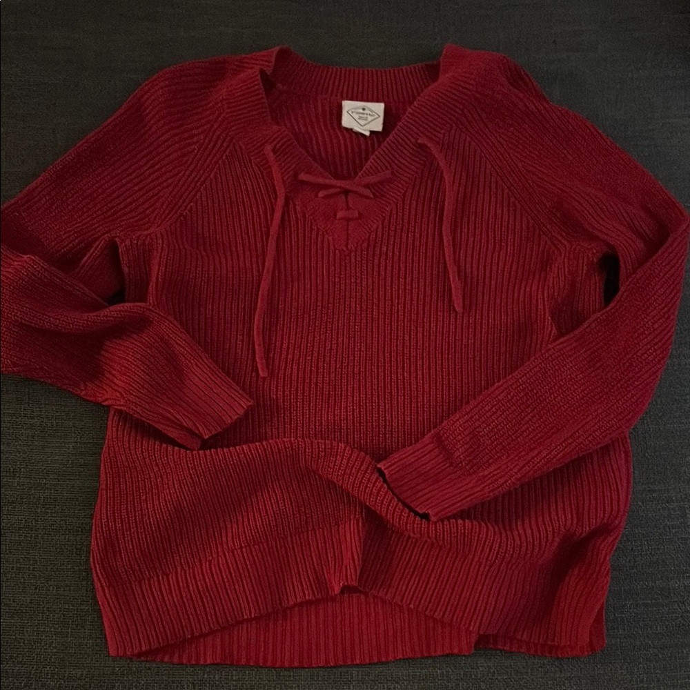 Red Knit Sweater 100%Cotton